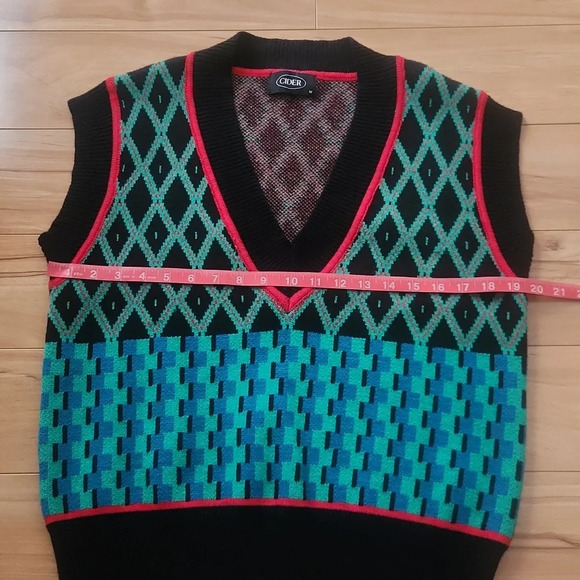Cider Diamond Stitching Checkered Knitted Sweater Vest MEDIUM - Picture 11 of 12